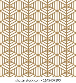 Seamless pattern based on Japanese ornament Kumiko.Golden color.