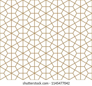 Seamless pattern based on Japanese ornament Kumiko.Golden color.