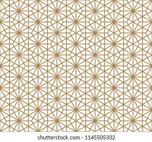 Seamless pattern based on Japanese ornament Kumiko.Golden color.