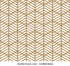 Seamless pattern based on Japanese ornament Kumiko.Golden color.