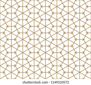 Seamless pattern based on Japanese ornament Kumiko.Golden color.