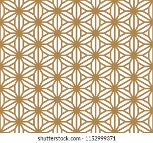 Seamless pattern based on Japanese ornament Kumiko.Golden color.Rounded corners.Thick lines.