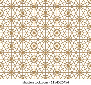 Seamless pattern based on Japanese ornament Kumiko.Golden color.