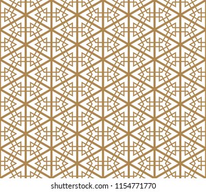 Seamless pattern based on Japanese ornament Kumiko.Golden color.