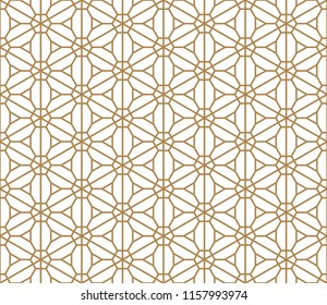 Seamless pattern based on Japanese ornament Kumiko.Golden color.Thin lines.