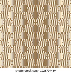 Seamless pattern based on Japanese ornament Kumiko.Golden color.Repeating contour lines.