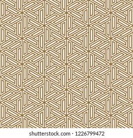 Seamless pattern based on Japanese ornament Kumiko.Golden color.Repeating contour lines.