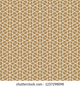 Seamless pattern based on Japanese ornament Kumiko.Gold background color.White pattern layer.