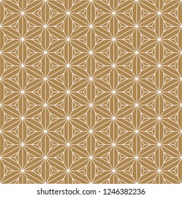 Seamless pattern based on Japanese ornament Kumiko.Gold background color.White pattern layer.