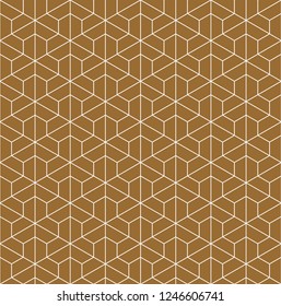 Seamless pattern based on Japanese ornament Kumiko.Gold background color.White pattern layer.