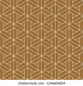 Seamless pattern based on Japanese ornament Kumiko.Gold background color.White pattern layer.