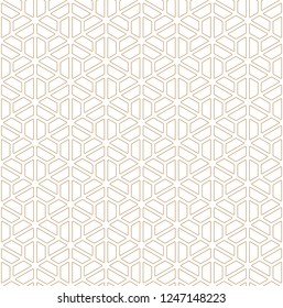 Seamless pattern based on Japanese ornament Kumiko.Golden color.Rounded corners.