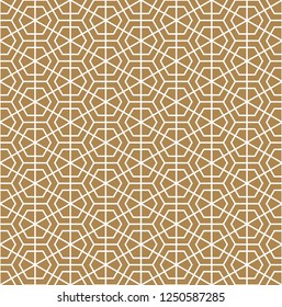Seamless pattern based on Japanese ornament Kumiko.Gold background color.White pattern layer.Average thickness lines.