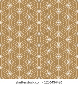 Seamless pattern based on Japanese ornament Kumiko.Gold background color.White pattern layer.