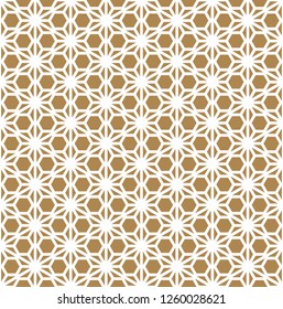 Seamless pattern based on Japanese ornament Kumiko.Gold background color.White pattern layer.Thick lines.