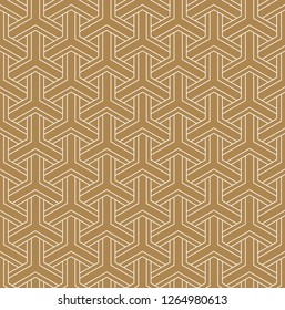 Seamless pattern based on Japanese ornament Kumiko.Gold background color.White pattern layer.