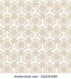Seamless pattern based on Japanese ornament Kumiko.Golden silhouette with fine lines.