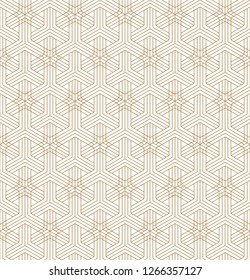 Seamless pattern based on Japanese ornament Kumiko.Golden silhouette with fine lines.