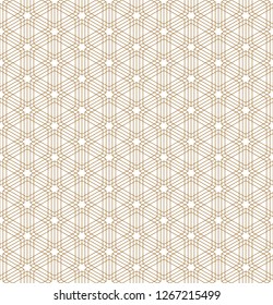 Seamless pattern based on Japanese ornament Kumiko.Golden silhouette with fine lines.