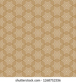 Seamless pattern based on Japanese ornament Kumiko.Gold background color.White pattern layer.