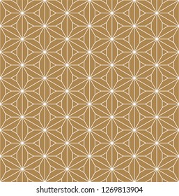 Seamless pattern based on Japanese ornament Kumiko.Gold background color.White pattern layer.