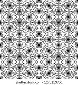 Seamless pattern based on japanese ornament Kumiko black and white silhouette.Fine lines.