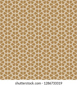 Seamless pattern based on Japanese ornament Kumiko.Gold background color.White pattern layer.Average thickness line variant.
