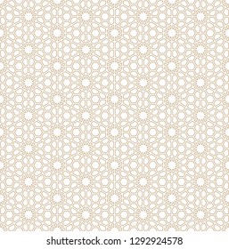 Seamless pattern based on Japanese ornament Kumiko.Golden color.Rounded corners.