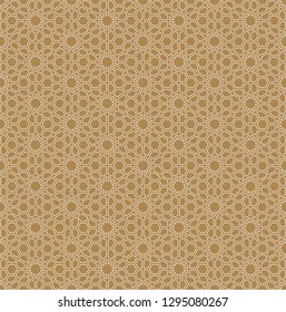 Seamless pattern based on Japanese ornament Kumiko.Brown color background and white layer.Rounded corners.