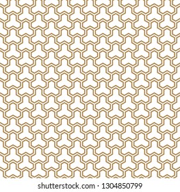 Seamless pattern based on Japanese geometric Kumiko ornament .Suitable can be used for wallpaper, textile, invitation card,laser engraving.Golden color lines.Thick lines.