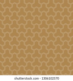 Seamless pattern based on Japanese geometric ornament Kumiko.Gold background color.White pattern layer.Fine lines.ROUNDED corners.