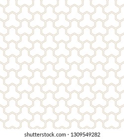Seamless pattern based on Japanese geometric Kumiko ornament .Suitable can be used for wallpaper, textile, invitation card,laser engraving.ROUNDED corners.Golden color fine lines.