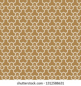 Seamless pattern based on Japanese geometric ornament Kumiko.Gold background color.White pattern layer.