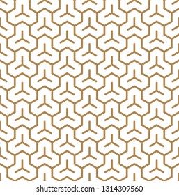 Seamless pattern based on Japanese geometric Kumiko ornament .Suitable can be used for wallpaper, textile, invitation card,laser engraving.Golden color lines.Thick lines.