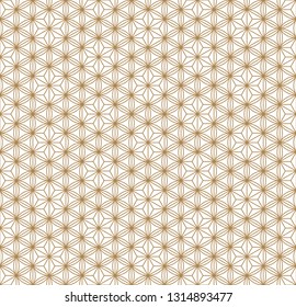 Seamless pattern based on japanese ornamet kumiko. Great design for fabric, textile, cover, wrapping paper, background. Average thickness lines.Golden color.