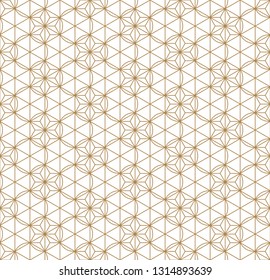 Seamless pattern based on japanese ornamet kumiko. Great design for fabric,textile,cover,wrapping paper,background.Average thickness lines.Golden color.