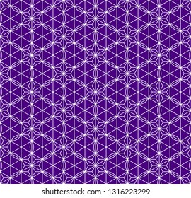 Seamless pattern based on japanese ornamet kumiko. Great design for any purposes. Background vector.Average thickness lines.Indigo color backgroud layer,white pattern.