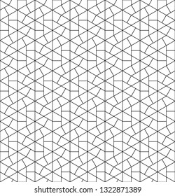 Seamless pattern based on Japanese geometric ornament.Black and white silhouette with fine lines.Hexagon grid.