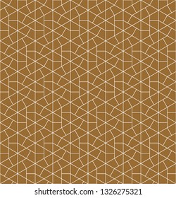 Seamless pattern based on Japanese ornament Kumiko.Gold background color.White pattern layer.Fine line variant.