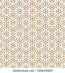Seamless pattern based on Japanese ornament Kumiko.Golden color.MEDIUM thickness lines
