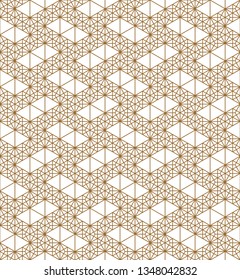 Seamless pattern based on Japanese ornament Kumiko.Golden color.Medium thickness lines.