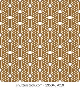 Seamless pattern based on Japanese ornament Kumiko.Gold background color.White pattern layer.ROUNDED corners.