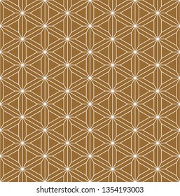 Seamless pattern based on Japanese ornament Kumiko.Gold background color.White pattern layer.Fine lines.