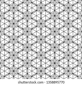 Seamless pattern based on Japanese geometric ornament.Black and white silhouette.Compound ornament.Average thickness lines.Hexagon grid.