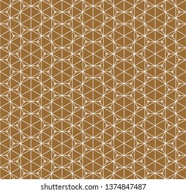 Seamless pattern based on Japanese ornament Kumiko.Gold background color.White pattern layer.AVERAGE lines.