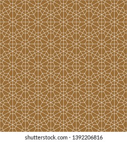 Seamless pattern based on Japanese ornament Kumiko.Gold background color.White pattern layer.
