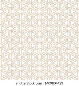 Seamless pattern based on Japanese ornament Kumiko.Golden color.Rounded corners.