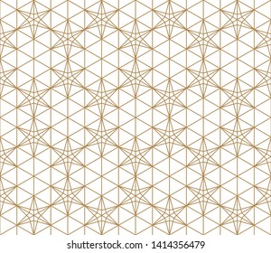 Seamless pattern based on Japanese ornament Kumiko.Golden color.