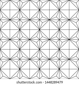 Seamless pattern based on japanese woodwork art.Black and white color.Great design for any purposes.Japanese style Kumiko.Fine lines.