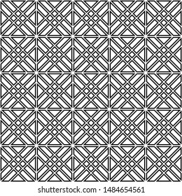 Seamless pattern based on japanese woodwork art.Black and white color.Great design for any purposes.Thick lines.Japanese style Kumiko.Double lines.